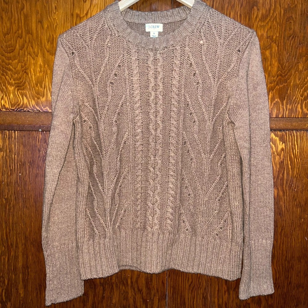 J. Crew Lamb Wool Blend Heather Camel Cable Knit Chunky Pullover Sweater Women S